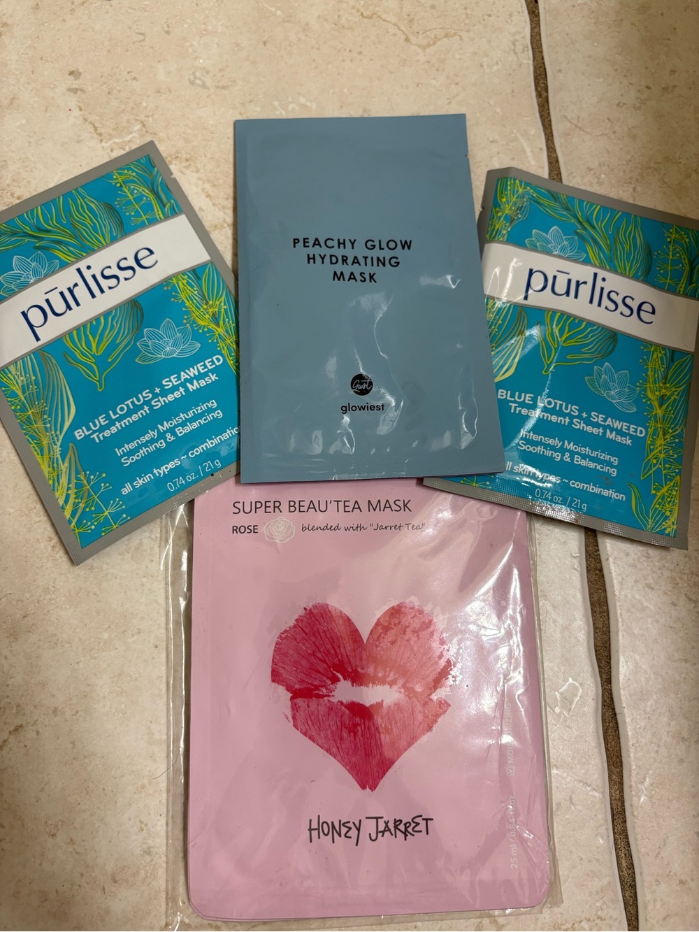 purlisse Blue Lotus + Seaweed Treatment Sheet Masks with Pink & Teal Assortment